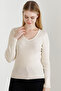 Women's Beige V-Neck Knitwear Sweater - 2