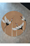 Beige Themed Stork Patterned Modern Woven Base Round Decorative Carpet 1668 - 2