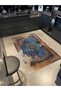 Blue Beige Themed Traditional Motif Abstract Patterned Modern Decorative Carpet 1666 - 3