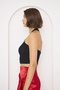 Women's Stretch Fabric Low-cut and Asymmetric Collar Design Black Crop Blouse 6580 - 4