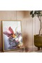 Gold Metal Framed Colorful Flower Modern Drawing Unbreakable Glass Painting - 2