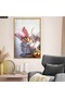 Gold Metal Framed Colorful Flower Modern Drawing Unbreakable Glass Painting