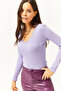 Women's Lilac Collar Lace V-Neck Camisole Knitted Blouse BLZ-19001713 - 6