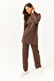Women's Bitter Brown Slit Top and Bottom Palazzo Corded Fabric Set TKM-19000180 - 3