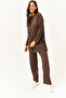 Women's Bitter Brown Slit Top and Bottom Palazzo Corded Fabric Set TKM-19000180