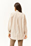 Women's Beige Woven Shirt with Stone-Embellished Collar and Front, Oval Hem GML-19001149 - 5