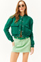Women's Emerald Green Pocketed Snap Closure Fleece-Lined Cropped Jacket CKT-19000365 - 3