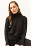 Woman's Black Full Fisherman Lycra Knit Sweater KZK-19000578 - 2