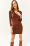 Women's Bitter Brown Padded Collar Mini Dress ELB-19001976