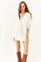 Women's White Crew Neck Soft Textured Bearded Tunic Dress ELB-19001977 - 6