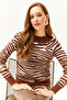 Women's Bitter Coffee Boat Neck Zebra Soft Textured Bearded Sweatshirt KZK-19000681 - 4