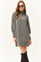 Women's Anthracite Turtleneck Balloon Sleeve Soft Textured Tunic Dress ELB-19001978 - 3