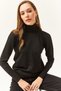 Woman's Black Full Fisherman Lycra Knit Sweater KZK-19000578