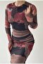 Patterned Tulle Dress Black New Season - 3