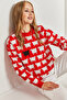 Women's Red and White Sheep Patterned Knitwear Sweater 20234156 - 3