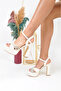 White Wedding Dress Shoes with Cross Straps and Shiny Rhinestones Platform - 5