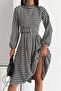 women's houndstooth print midi dress with belt KKLF39