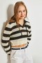 Women's White Black Hooded Striped Sweater 85001042 - 4