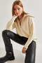 Women's Cream Turtleneck Zippered Knitwear Sweater 20234197
