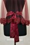 Burgundy Wedding Veil Set, Glass Beads and Sequins Printed Henna Veil Set 6 Pieces - 7