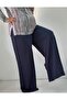 Navy blue elasticated summer wide-leg combed cotton viscose trousers skirt with a waist bodice