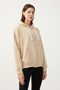 Women's Beige White Hooded Oversize Zipper Knitted Sweatshirt Zip-up - 2