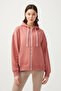 Women's Dusty Rose White Hooded Oversize Ribbed Zippered Knitted Sweatshirt Zip-up - 6