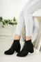 Black Suede Round Shape Boots with Front Zipper - 2