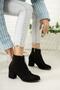 Black Suede Round Shape Boots with Front Zipper