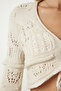 Women's Cream Openwork Textured Knitwear Cardigan - 5