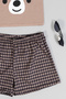 Women's Plaid Patterned Crop Shorts Set - 3