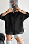Women's Black New Season Poor Sleeve Single Pocket Oversize Cotton Shirt - 4