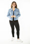 Women's Large Size Blue Metal Buttoned Lycra Denim Coat 65N37113 - 7