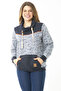 Women's Large Size Eyelet Lace and Ornamental Button Detailed Kangaroo Pocket High Collar Sweatshirt 65N37122 - 6