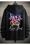 Plus Size Teddy Bear New York Printed Oversize 3 thread Hooded Sweatshirt - 3
