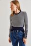 Women's Navy Blue Cream Buttoned Sleeves Striped Knitwear Sweater 20234212 - 3