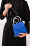Women's Cobalt BlueBlue Satin Stone Handle Detailed Evening Dress Shoulder Bag - 3
