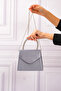 Women's Platinum Satin Stone Handle Detailed Evening Shoulder Bag