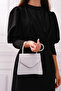 Women's Silver Satin Stone Handle Detailed Evening Dress Shoulder Bag - 4