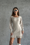 Mink Knitwear Dress with Lace Detailed Sleeves, U-Neck Super Mini Skirt and Ruffles - 6