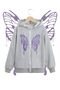 Girl's Hooded GRAY Purple Butterfly Front Printed Zipper Cardigan