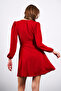 Red V-Neck Button Detailed Dress - 5