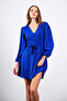 Blue V-Neck Button Detailed Dress - 2