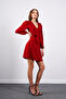 Red V-Neck Button Detailed Dress - 2