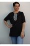 Black, black-and-white color-blocked jersey viscose T-shirt