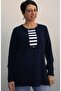 Dark blue, dark blue white color block combed cotton Viscose T-shirt - 2