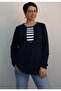 Dark blue, dark blue white color block combed cotton Viscose T-shirt - 5