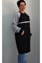 Black 2 thread raised winter gray color block and stripe raglan sleeve kangaroo pocket sweatshirt tunic - 5
