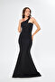 Black Scuba Fabric Asymmetrical Collar Design Maxi Cobalt Blue Dress582211 - 8