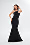 Black Scuba Fabric Asymmetrical Collar Design Maxi Cobalt Blue Dress582211
